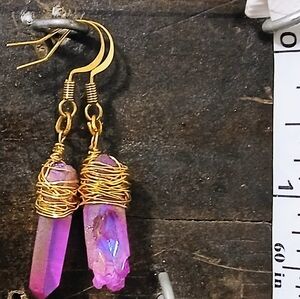 Gold and Purple Crystal Drop Earrings